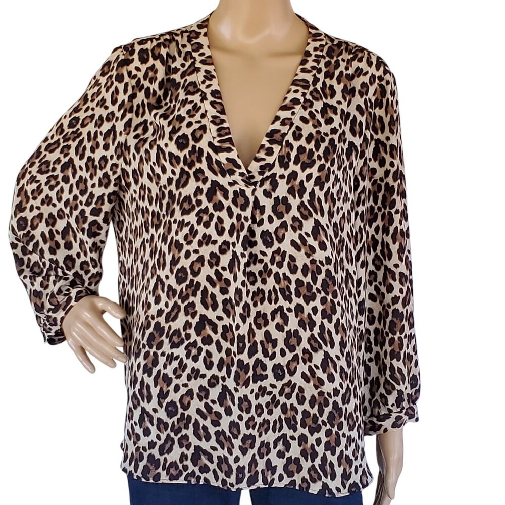 VINCE CAMUTO Leopard Print Tunic Blouse Top Women's XL 3/4 Sleeve Lightweight